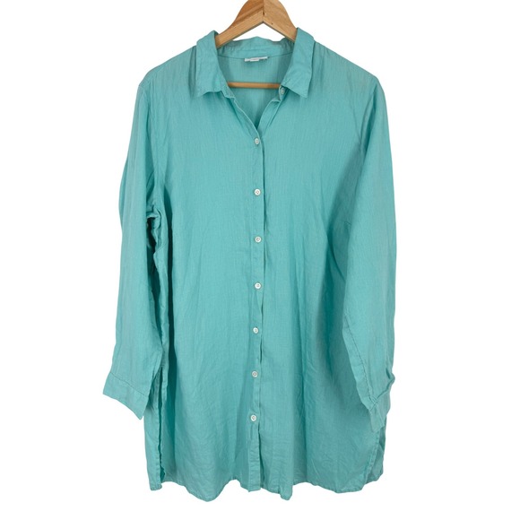 J. Jill Tops - J.‎ Jill Love Linen Turquoise Aqua 100% Linen Button Down Tunic Top Womens XL